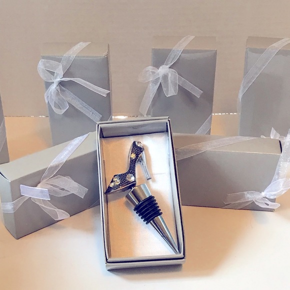 🩸Boxed Wine Bottle Stopper | Black Gray Silver Faux Diamond Diva Shoe - Picture 4 of 9